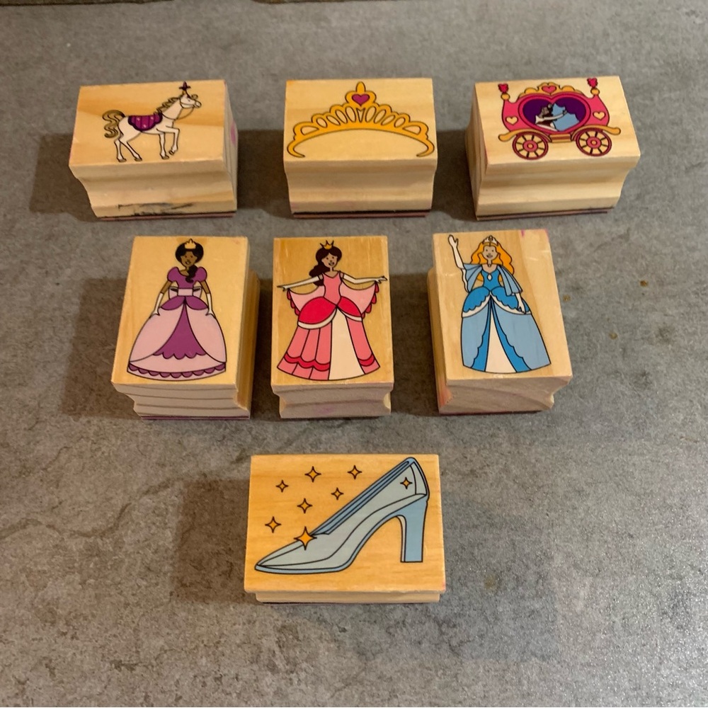 Princess Wood Mounted Rubber Stamps Fairy Tales Lot Of 7 Melissa & Doug
